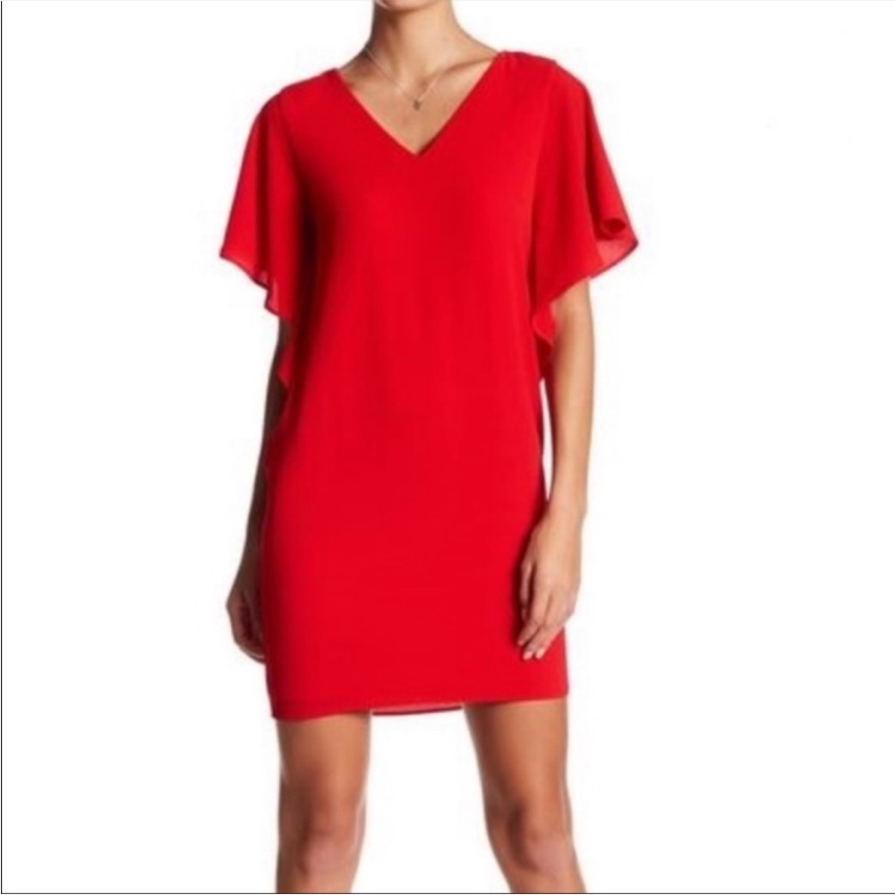 Eliza J Red V-Neck Flutter Sleeve Mini Dress